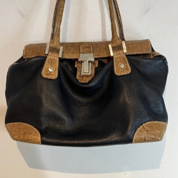 Authentic KEM black and tan leather satchel purse - Picture 1 of 10